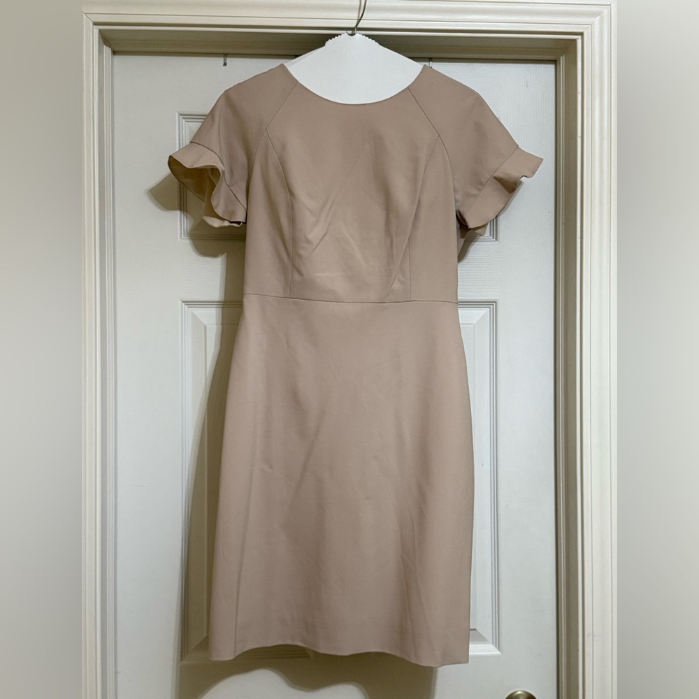 J. Crew Tan Midi Dress with Flutter Sleeves